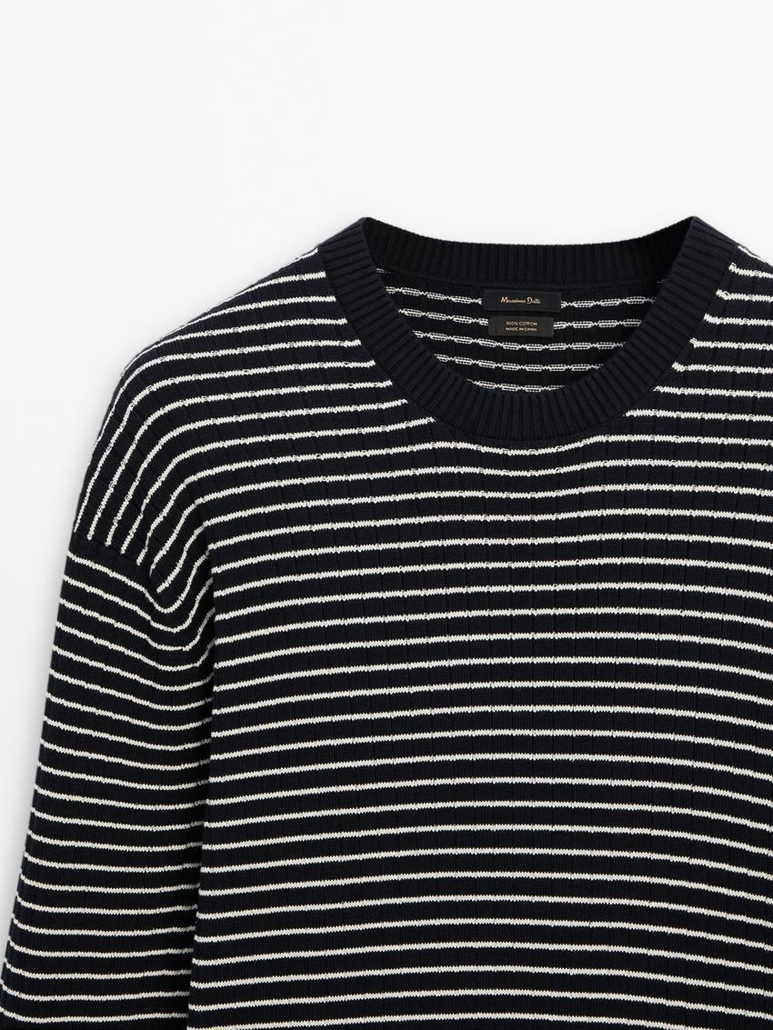 Massimo Dutti Striped Knit Long Sleeve Men Sweater Navy / White | US-ZI5628904