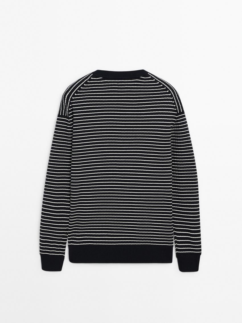 Massimo Dutti Striped Knit Long Sleeve Men Sweater Navy / White | US-ZI5628904