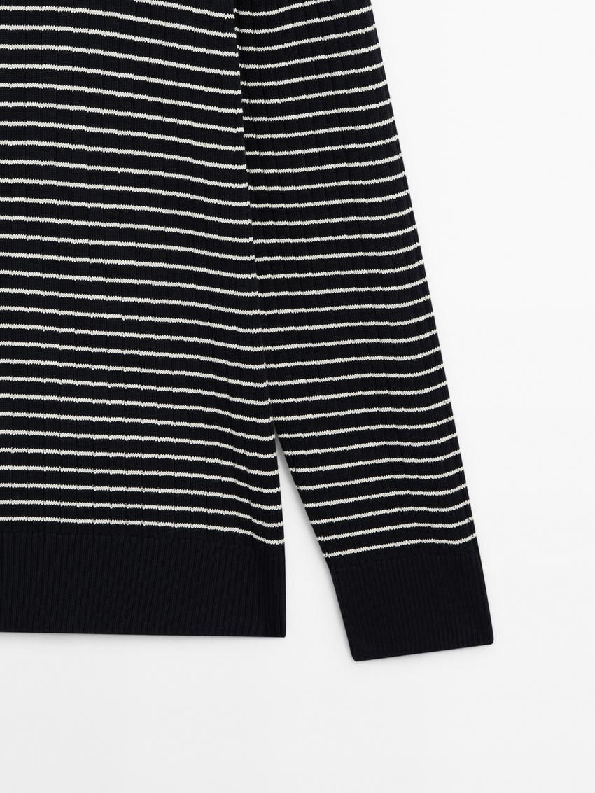Massimo Dutti Striped Knit Long Sleeve Men Sweater Navy / White | US-ZI5628904