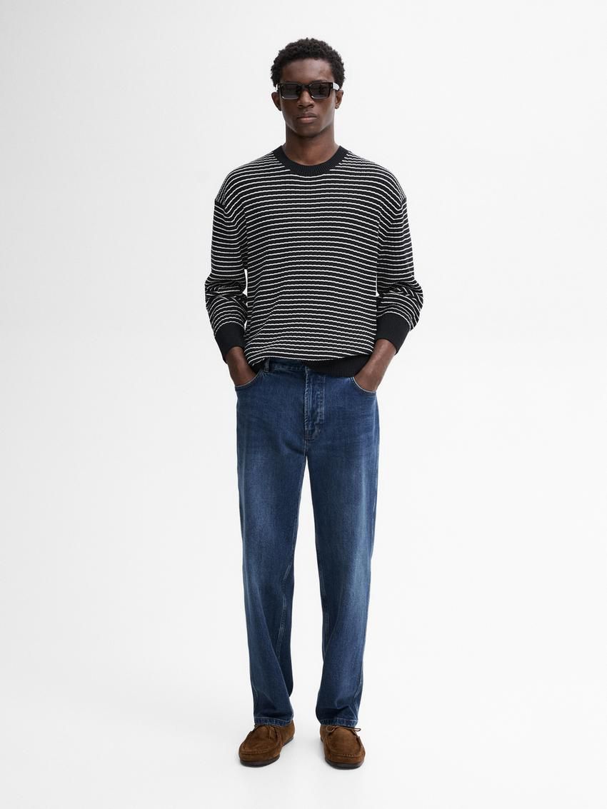 Massimo Dutti Striped Knit Long Sleeve Men Sweater Navy / White | US-ZI5628904