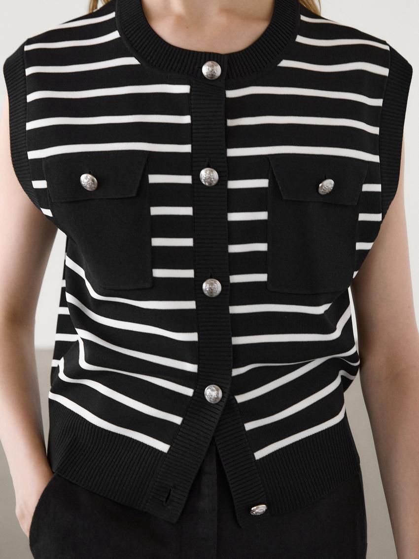 Massimo Dutti Striped Knit Women Vest Black / White | US-JS6350718