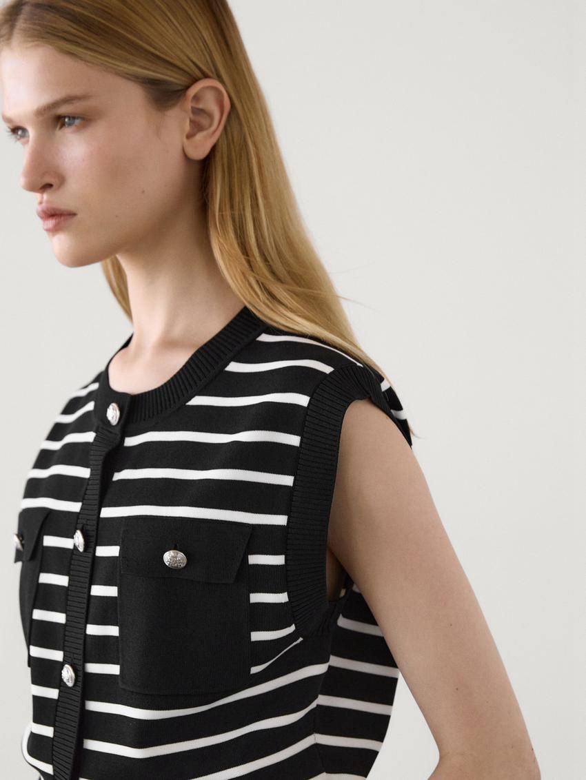 Massimo Dutti Striped Knit Women Vest Black / White | US-JS6350718