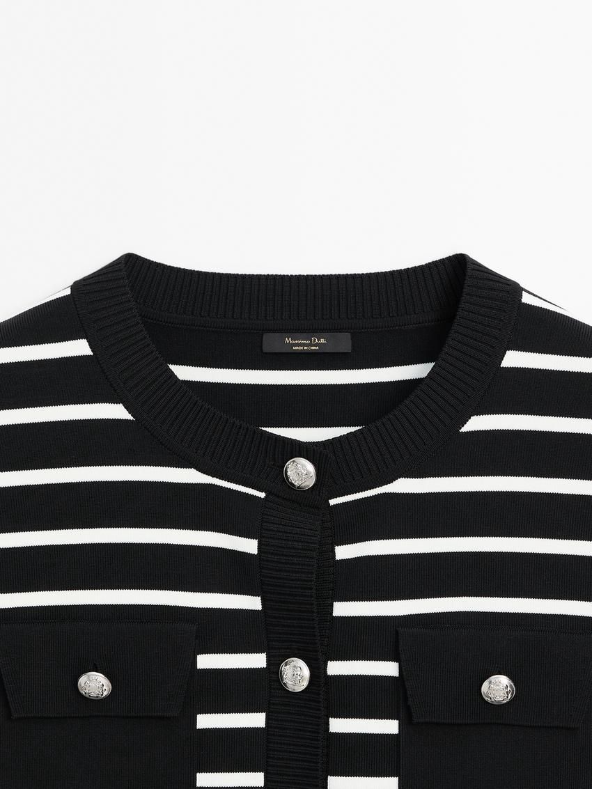 Massimo Dutti Striped Knit Women Vest Black / White | US-JS6350718
