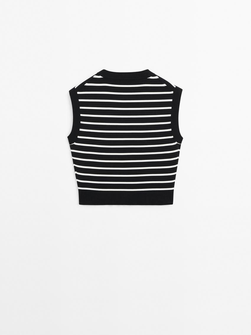 Massimo Dutti Striped Knit Women Vest Black / White | US-JS6350718