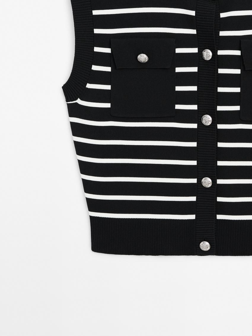 Massimo Dutti Striped Knit Women Vest Black / White | US-JS6350718