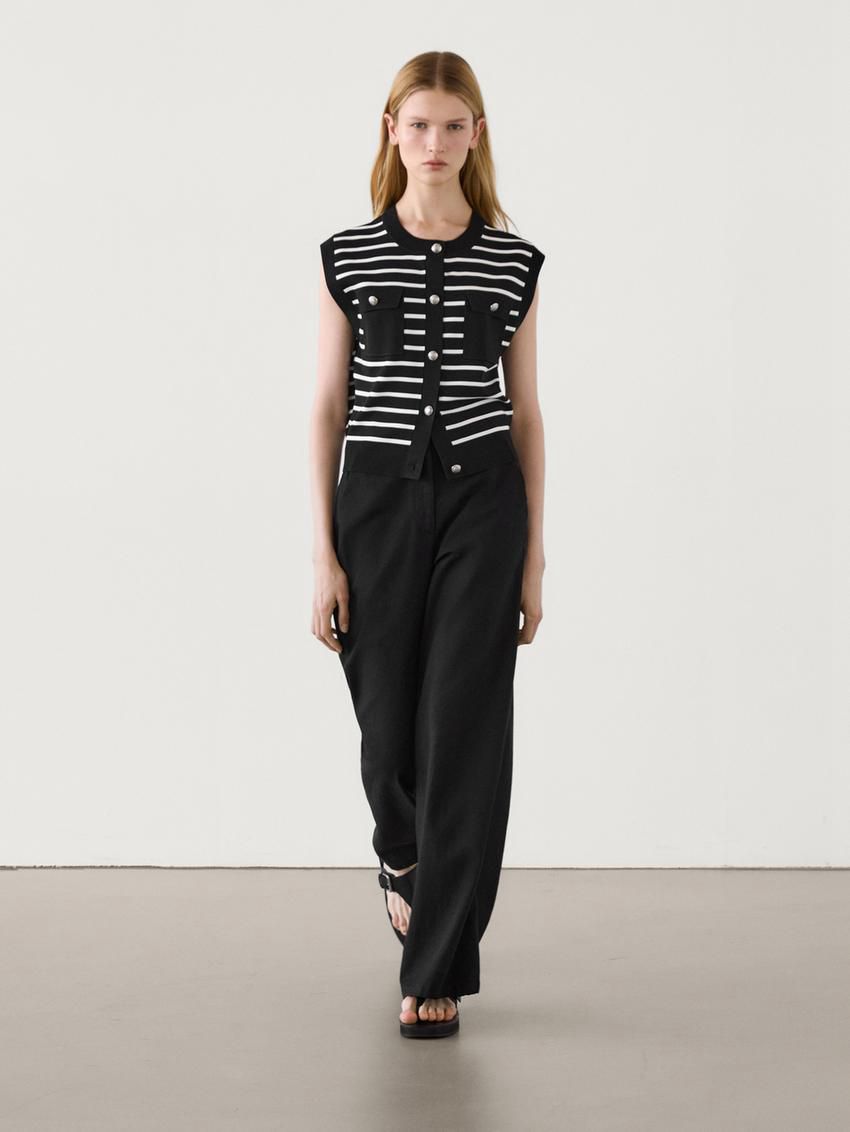 Massimo Dutti Striped Knit Women Vest Black / White | US-JS6350718