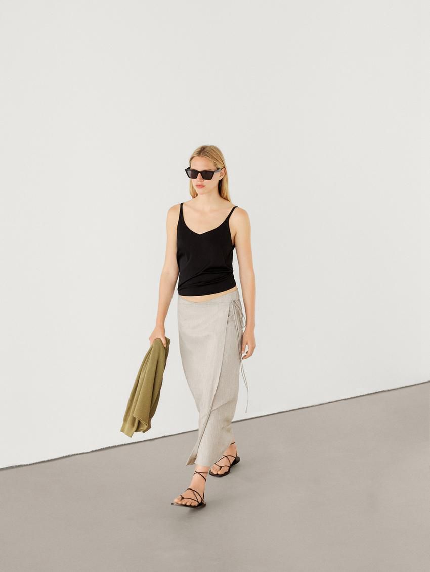 Massimo Dutti Striped Linen Blend Pareo Women Skirts Cream | US-PD3129068