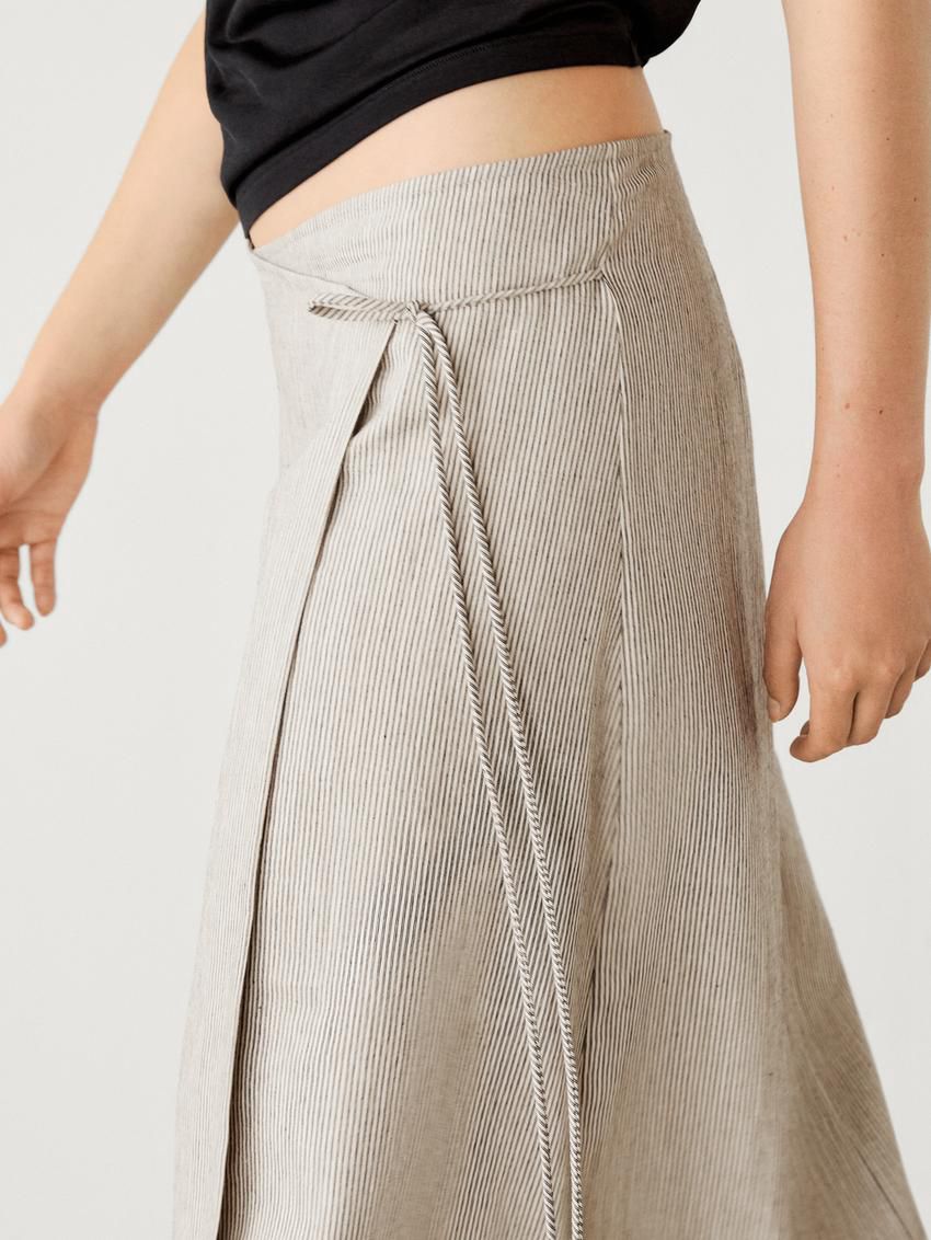 Massimo Dutti Striped Linen Blend Pareo Women Skirts Cream | US-PD3129068