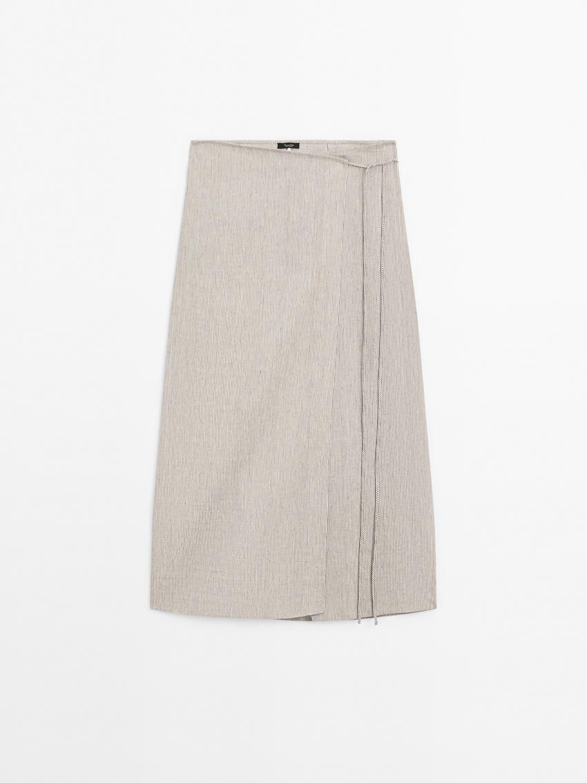Massimo Dutti Striped Linen Blend Pareo Women Skirts Cream | US-PD3129068
