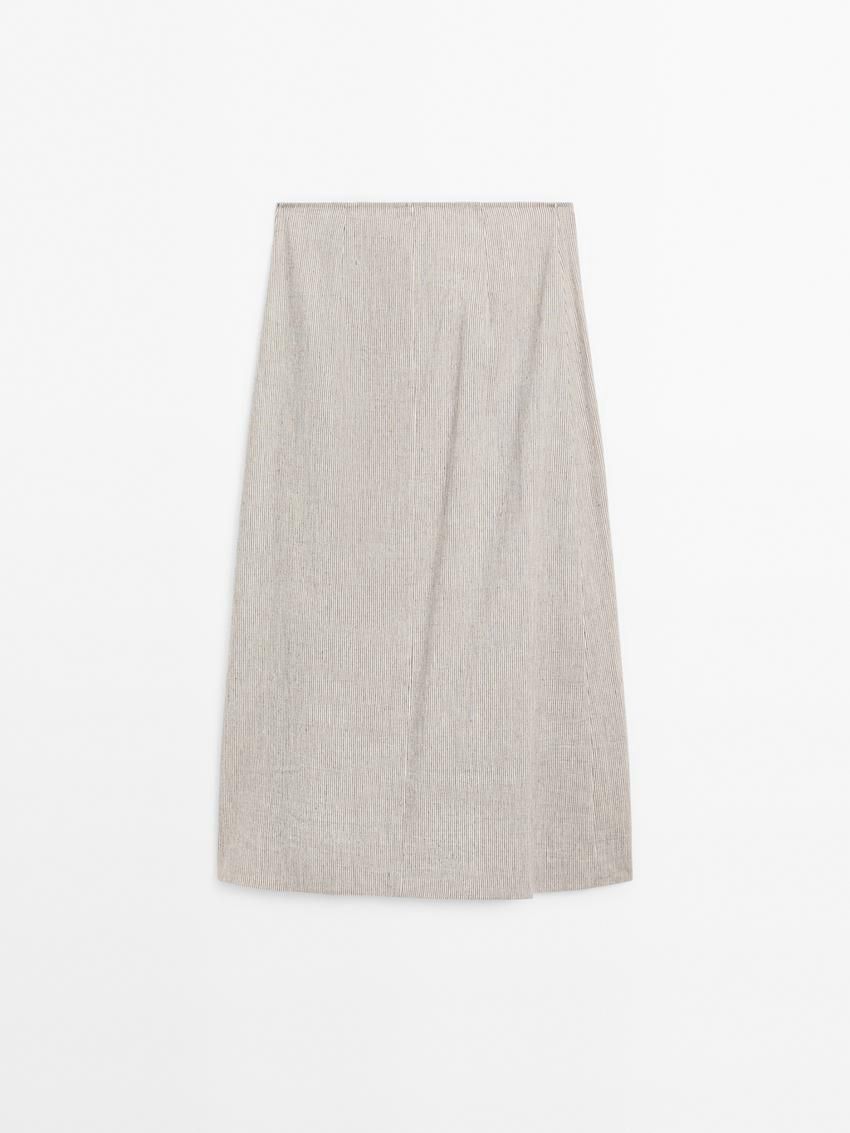 Massimo Dutti Striped Linen Blend Pareo Women Skirts Cream | US-PD3129068