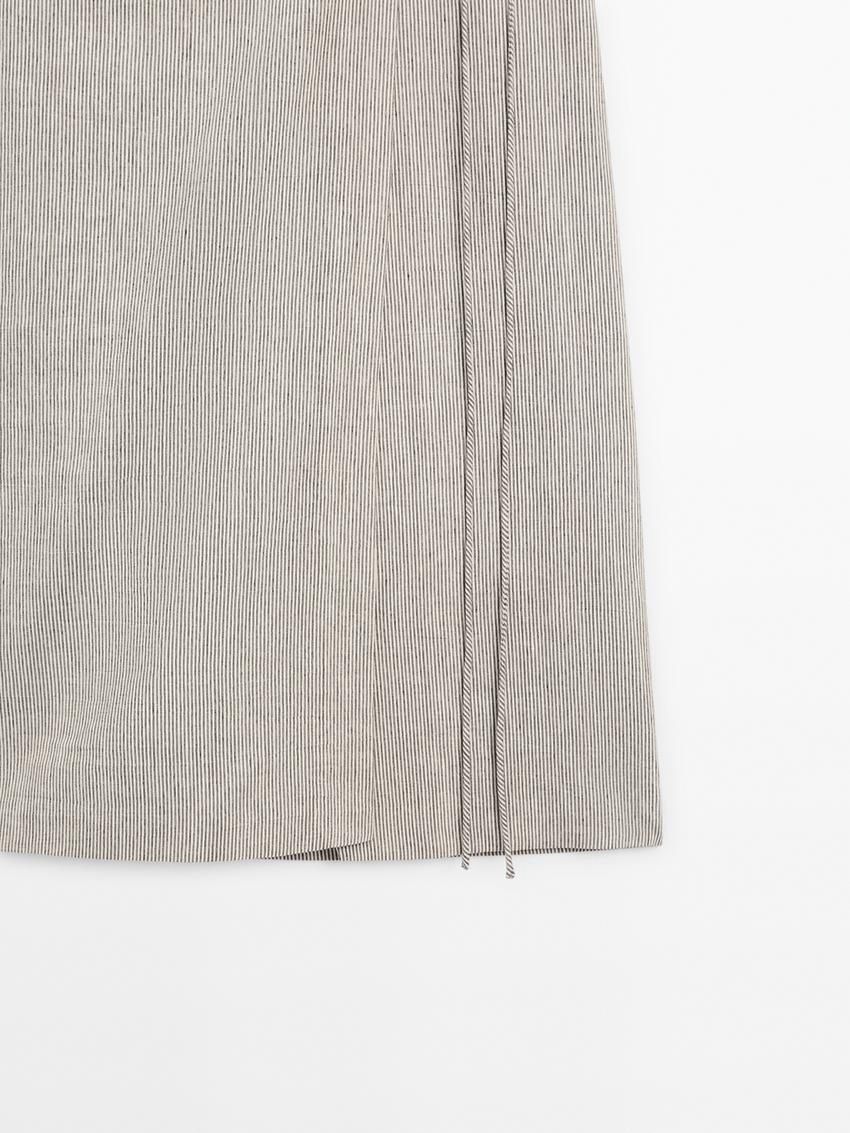 Massimo Dutti Striped Linen Blend Pareo Women Skirts Cream | US-PD3129068