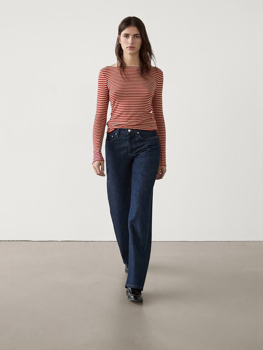 Massimo Dutti Striped Long Sleeve Wool Women T-Shirt Red | US-GJ9758320