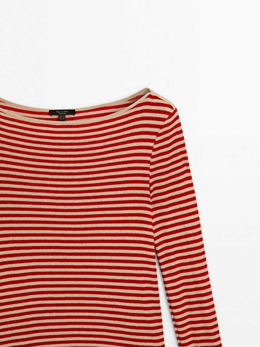 Massimo Dutti Striped Long Sleeve Wool Women T-Shirt Red | US-GJ9758320