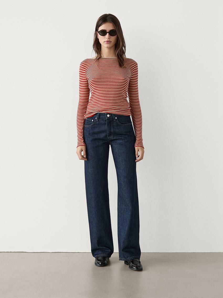 Massimo Dutti Striped Long Sleeve Wool Women T-Shirt Red | US-GJ9758320