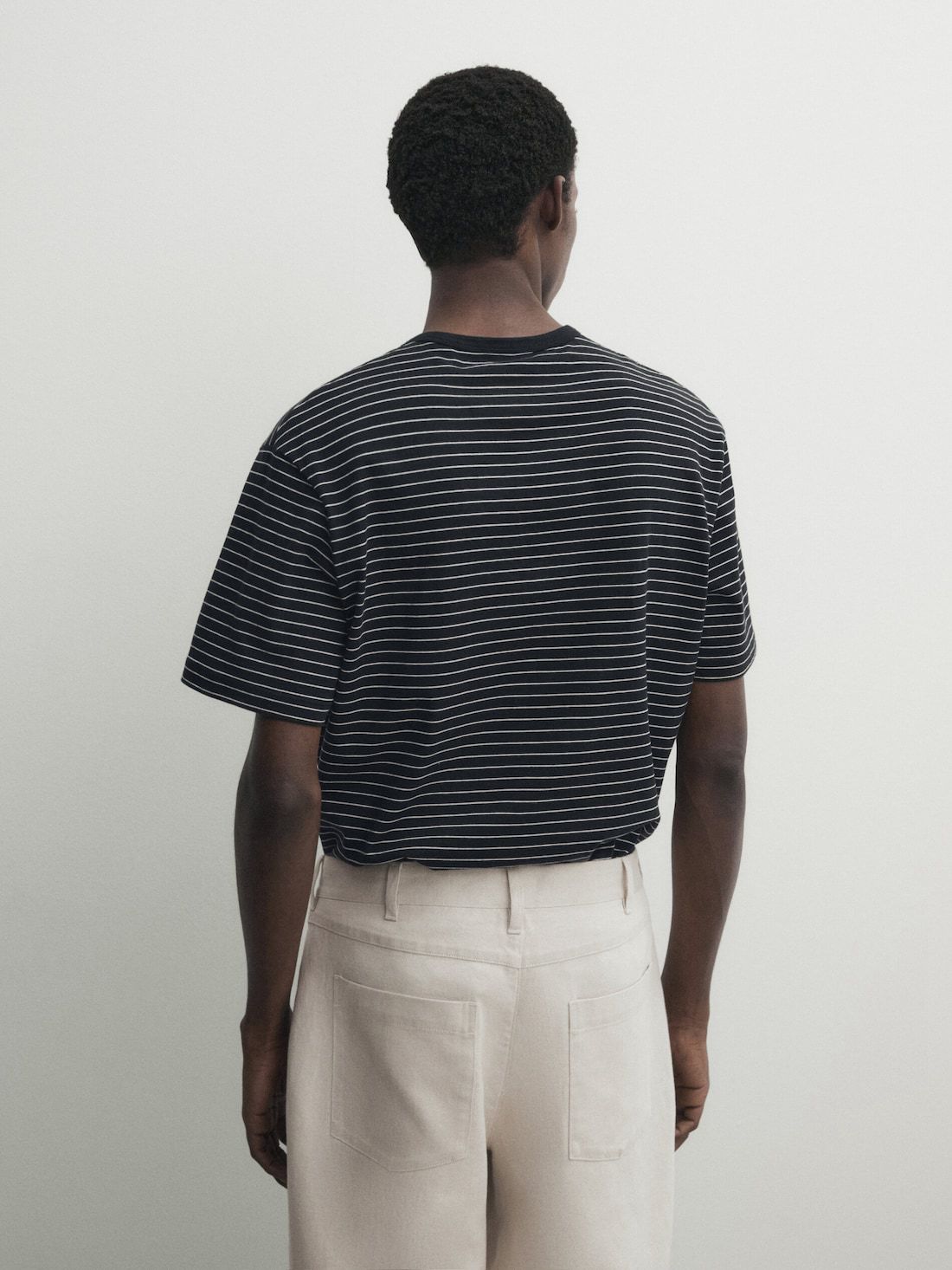 Massimo Dutti Striped Medium Weight Cotton Men T-Shirt Navy | US-SZ9084517