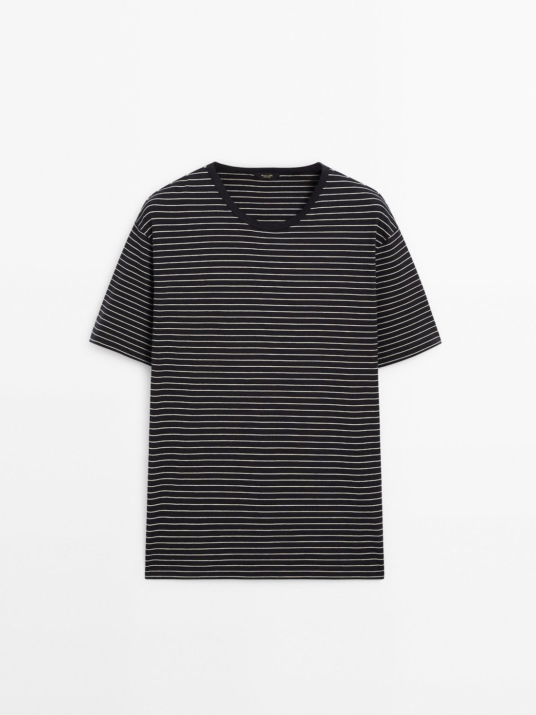 Massimo Dutti Striped Medium Weight Cotton Men T-Shirt Navy | US-SZ9084517
