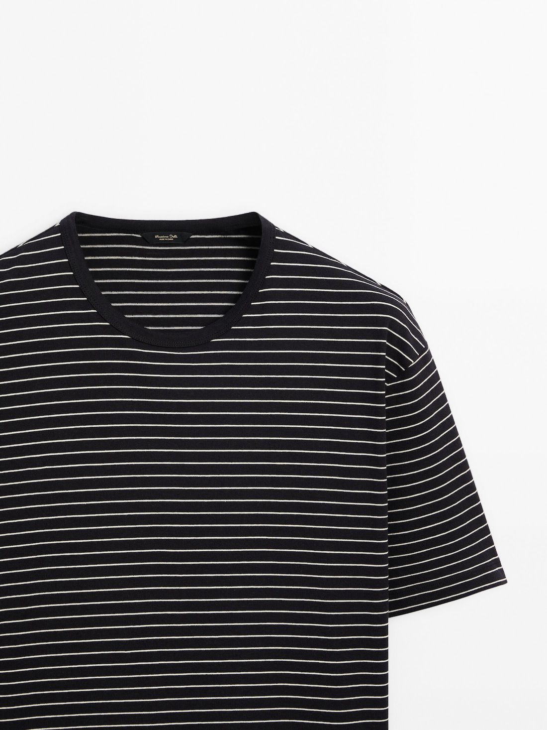 Massimo Dutti Striped Medium Weight Cotton Men T-Shirt Navy | US-SZ9084517