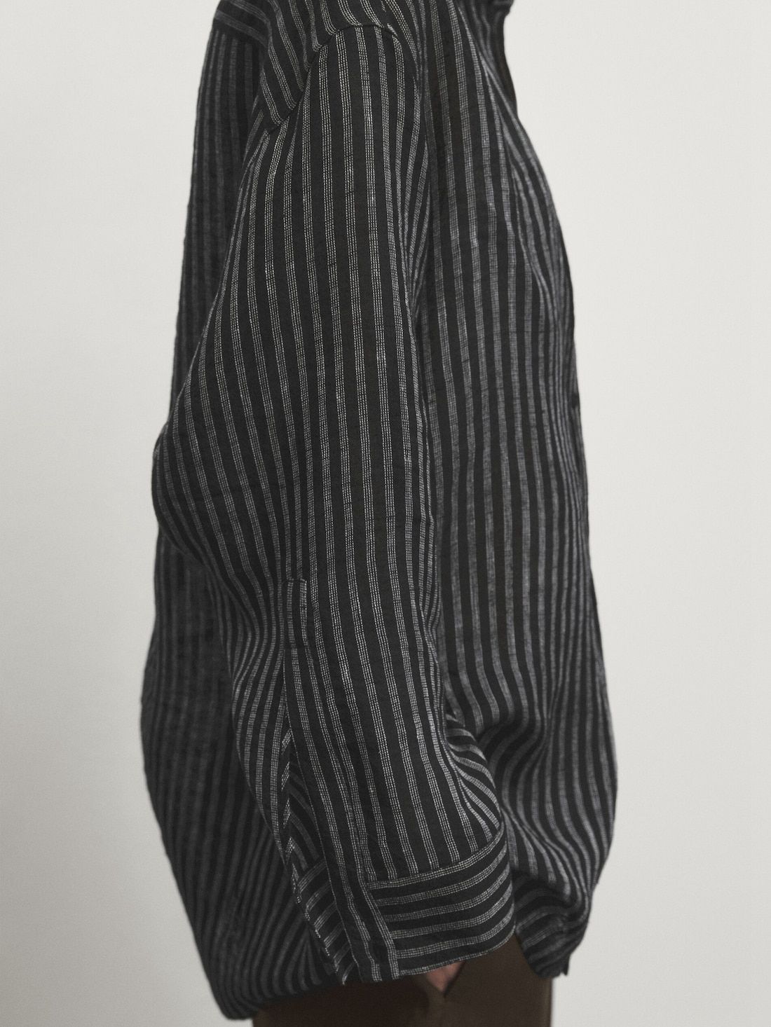 Massimo Dutti Striped Oversize Linen Blend Women Blouse Black | US-ZB5379148