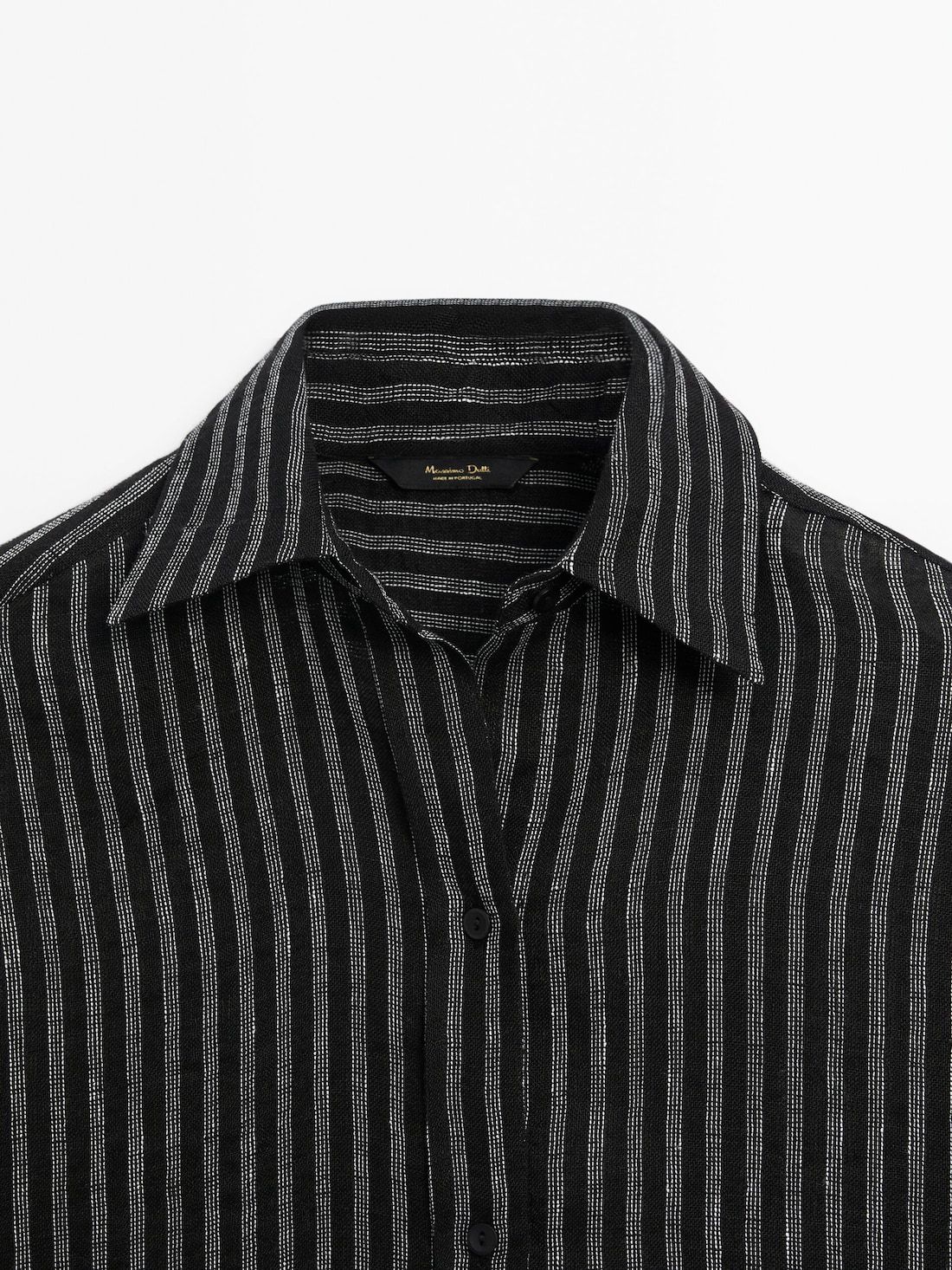 Massimo Dutti Striped Oversize Linen Blend Women Blouse Black | US-ZB5379148