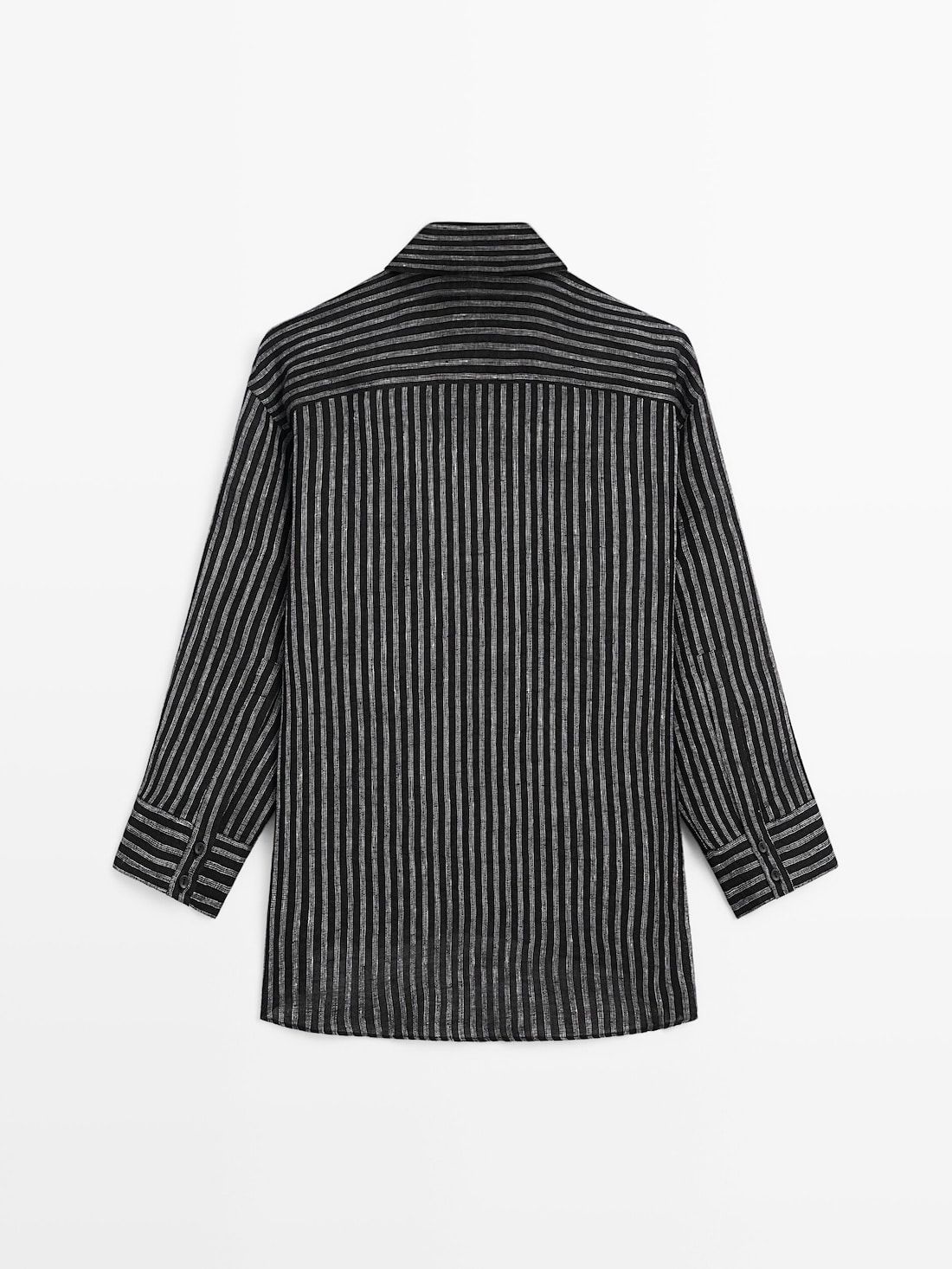 Massimo Dutti Striped Oversize Linen Blend Women Blouse Black | US-ZB5379148