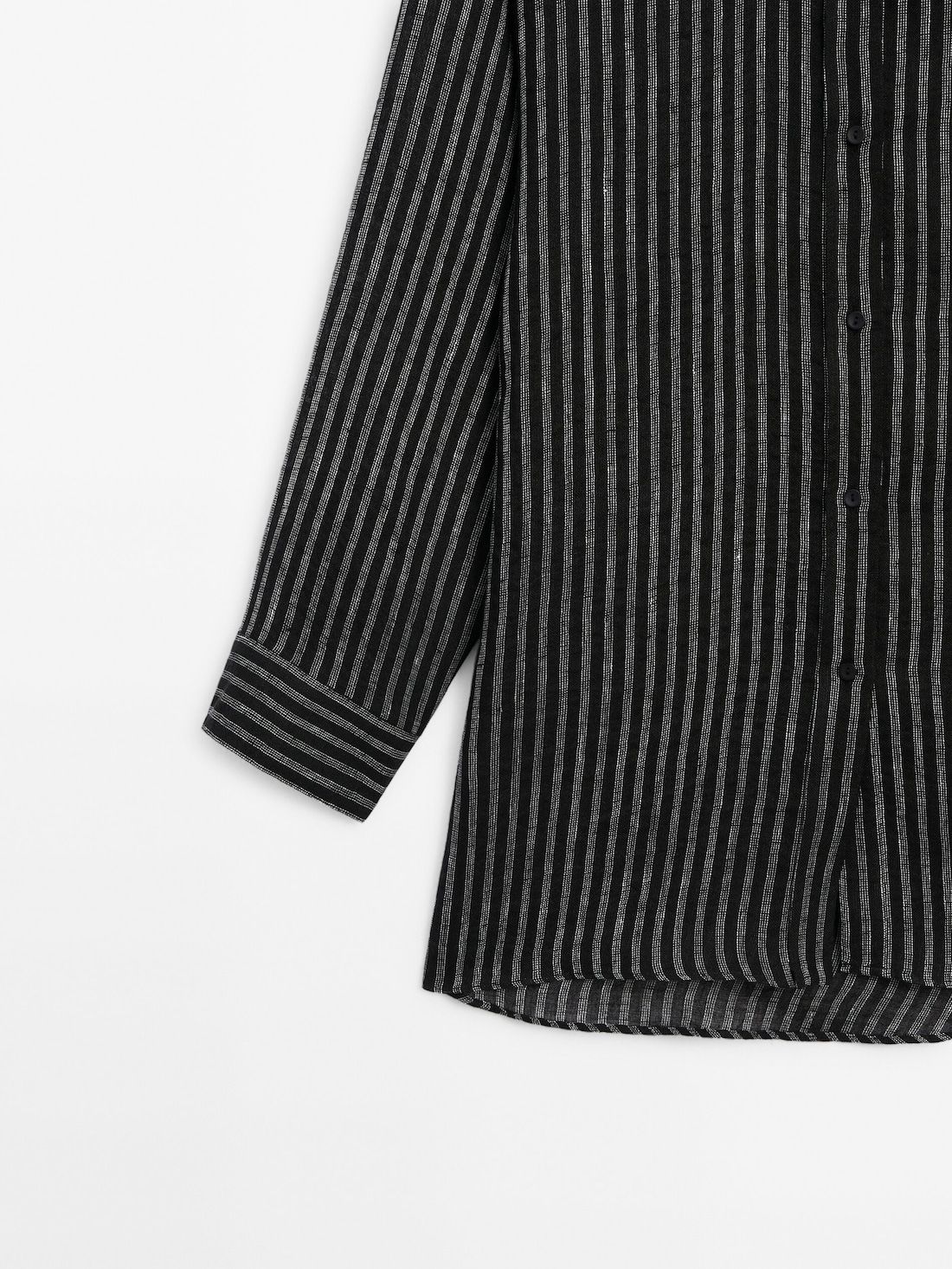 Massimo Dutti Striped Oversize Linen Blend Women Blouse Black | US-ZB5379148