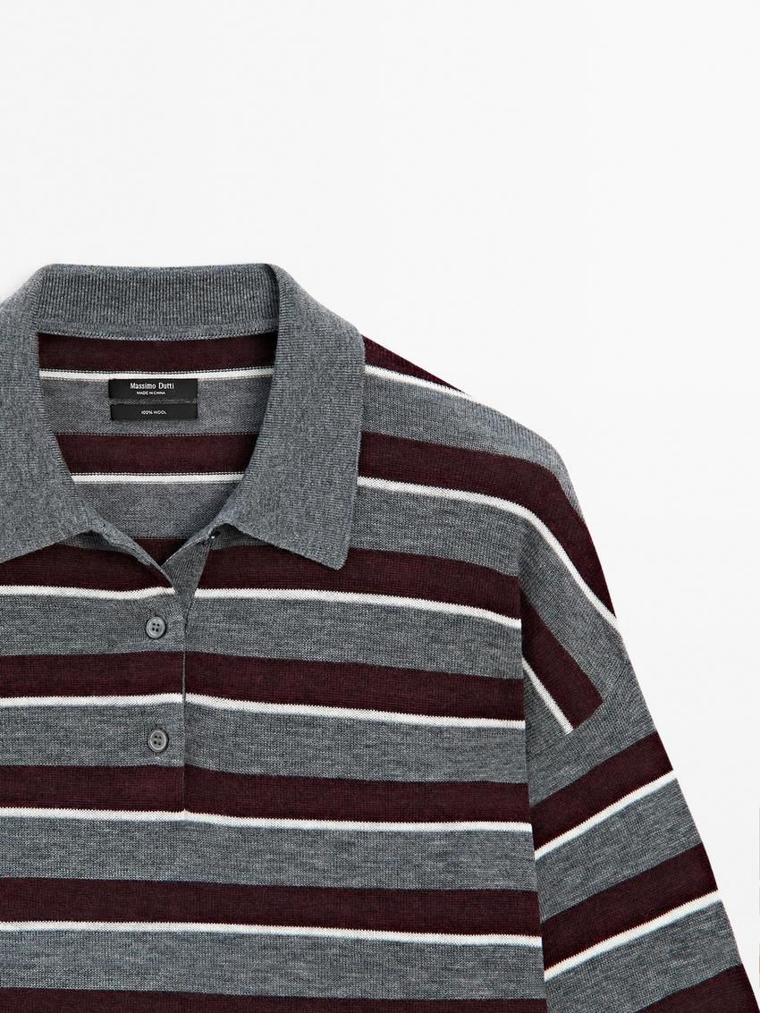 Massimo Dutti Striped Polo Neck Knitted Women Jumpers Grey / Burgundy | US-DL4538617
