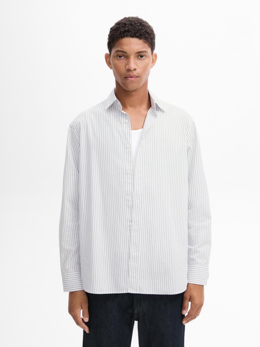 Massimo Dutti Striped Poplin Men Shirts Grey | US-HL1258349
