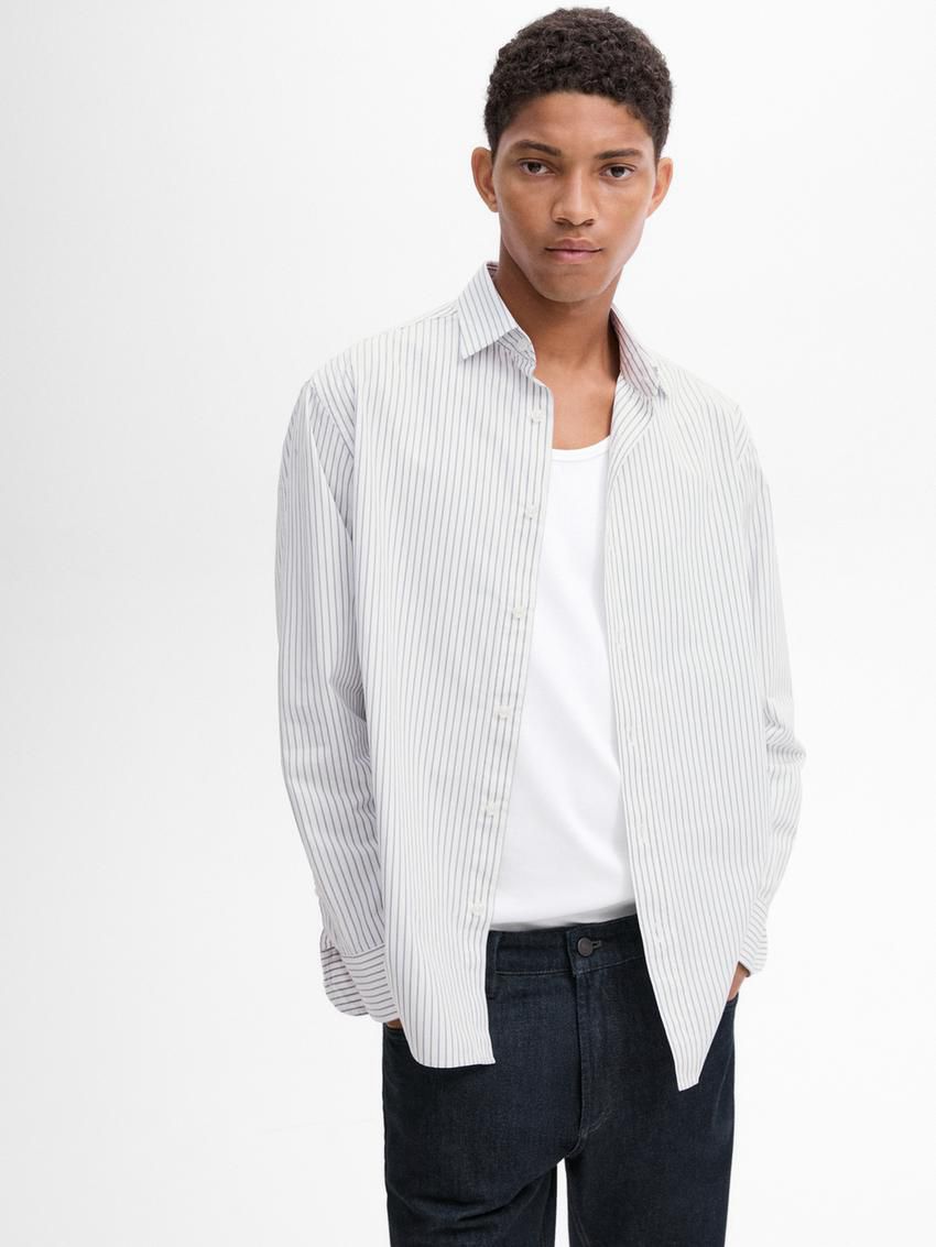 Massimo Dutti Striped Poplin Men Shirts Grey | US-HL1258349