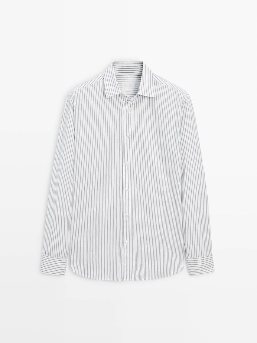 Massimo Dutti Striped Poplin Men Shirts Grey | US-HL1258349