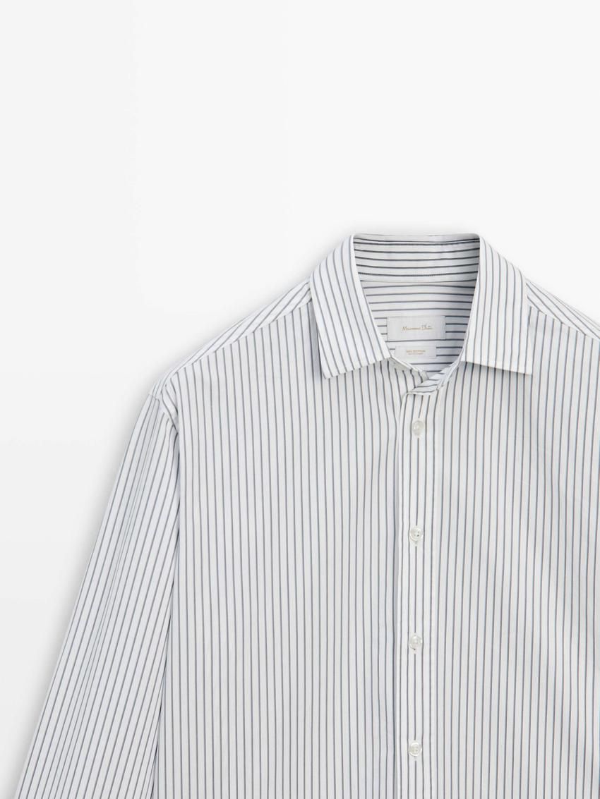 Massimo Dutti Striped Poplin Men Shirts Grey | US-HL1258349