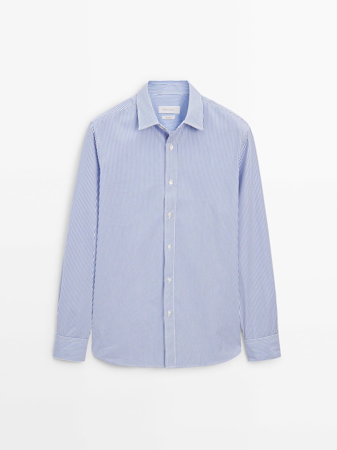Massimo Dutti Striped Poplin Men Shirts Blue | US-TI2360179
