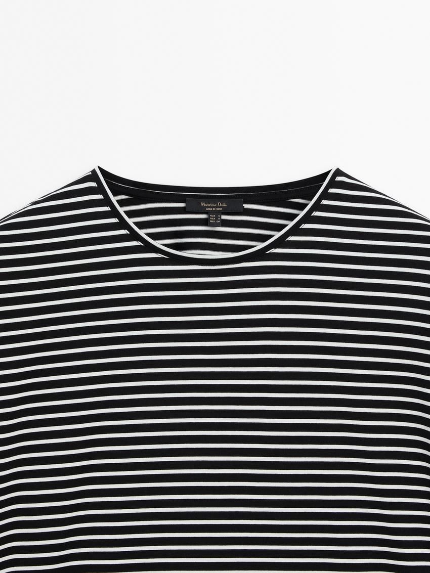 Massimo Dutti Striped Short Sleeve Women T-Shirt Black / White | US-ZF1978560