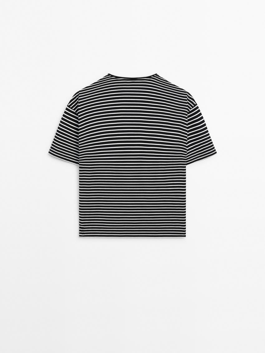 Massimo Dutti Striped Short Sleeve Women T-Shirt Black / White | US-ZF1978560