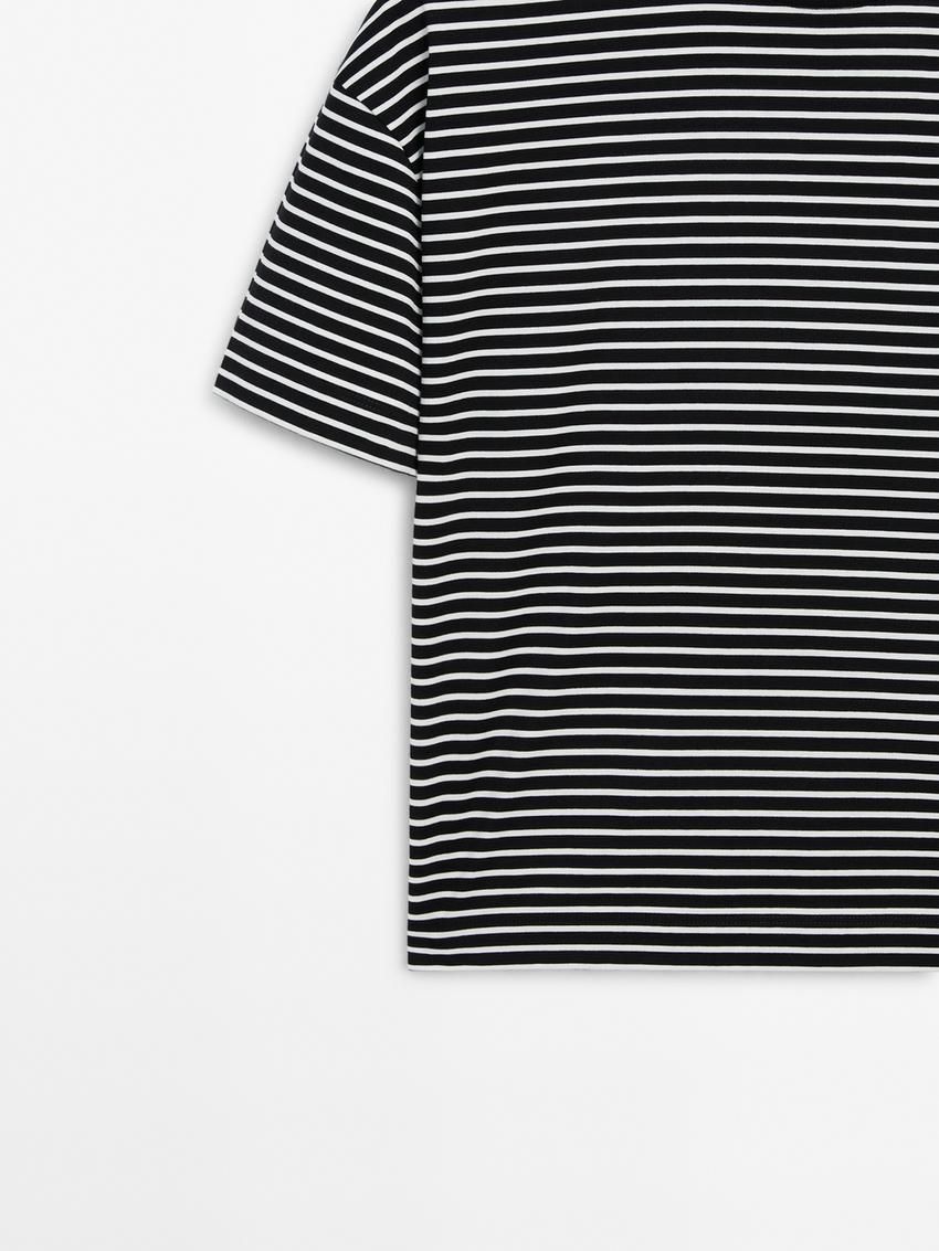 Massimo Dutti Striped Short Sleeve Women T-Shirt Black / White | US-ZF1978560