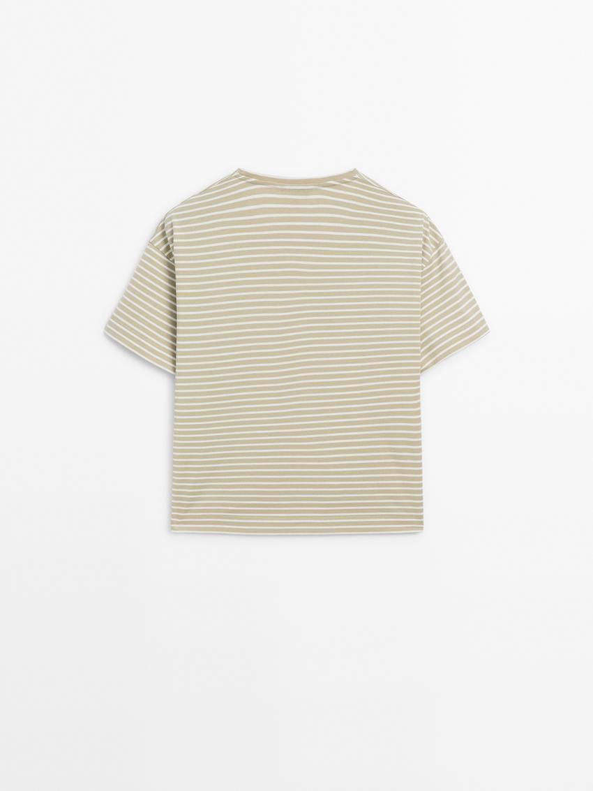 Massimo Dutti Striped Short Sleeve Women T-Shirt Khaki / White | US-XC3750914