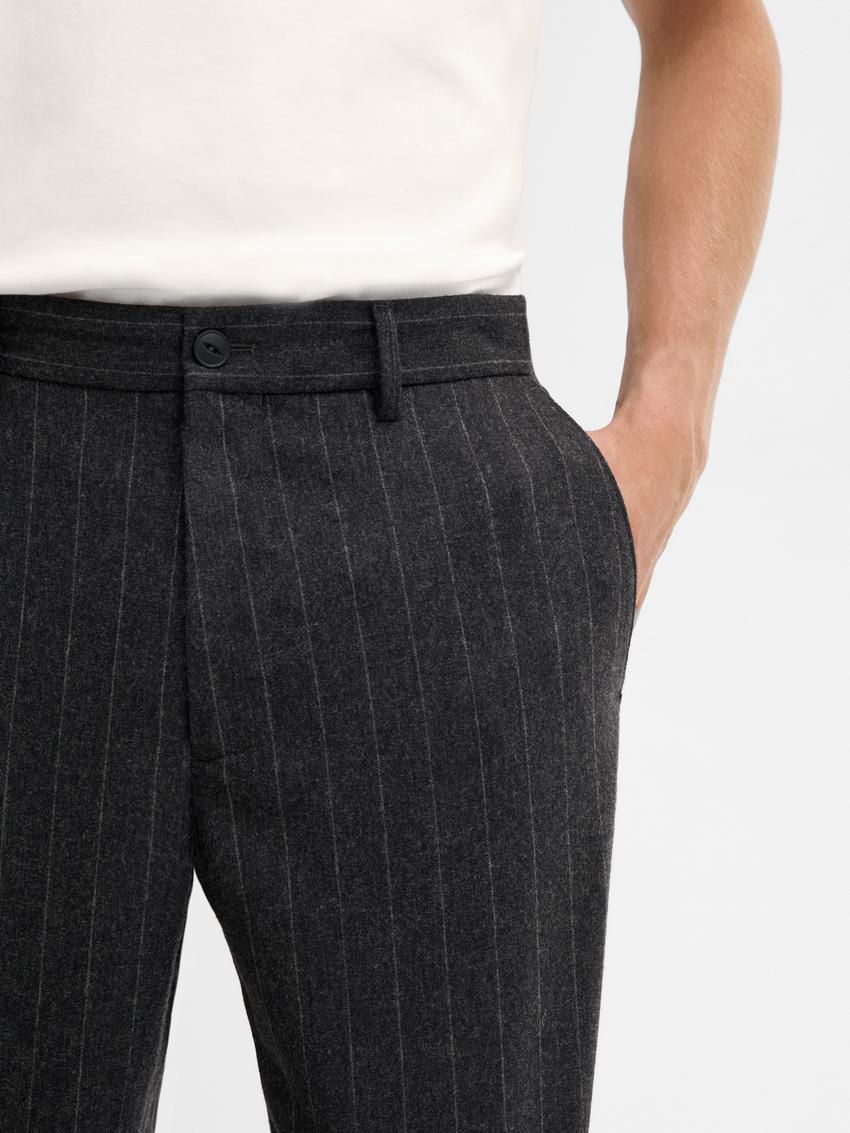 Massimo Dutti Striped Straight-leg Wool Blend Men Trousers Dark Grey | US-LU1827365