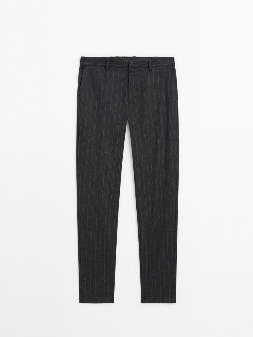Massimo Dutti Striped Straight-leg Wool Blend Men Trousers Dark Grey | US-LU1827365