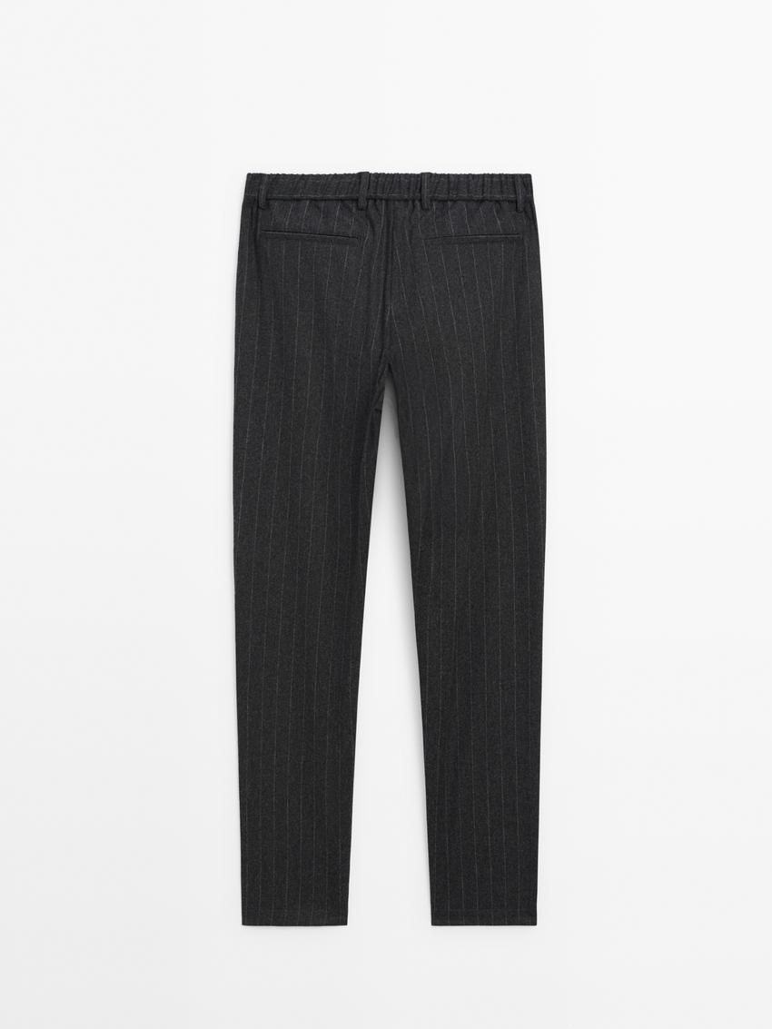Massimo Dutti Striped Straight-leg Wool Blend Men Trousers Dark Grey | US-LU1827365