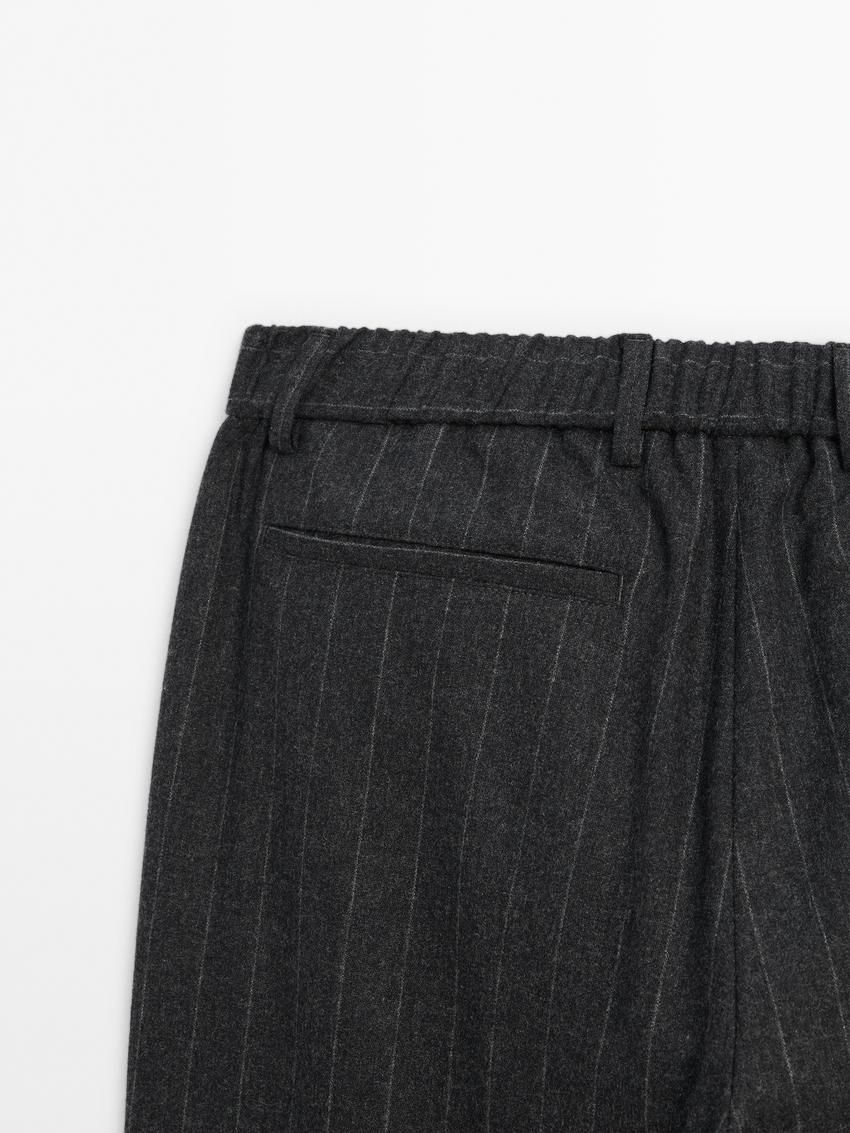 Massimo Dutti Striped Straight-leg Wool Blend Men Trousers Dark Grey | US-LU1827365
