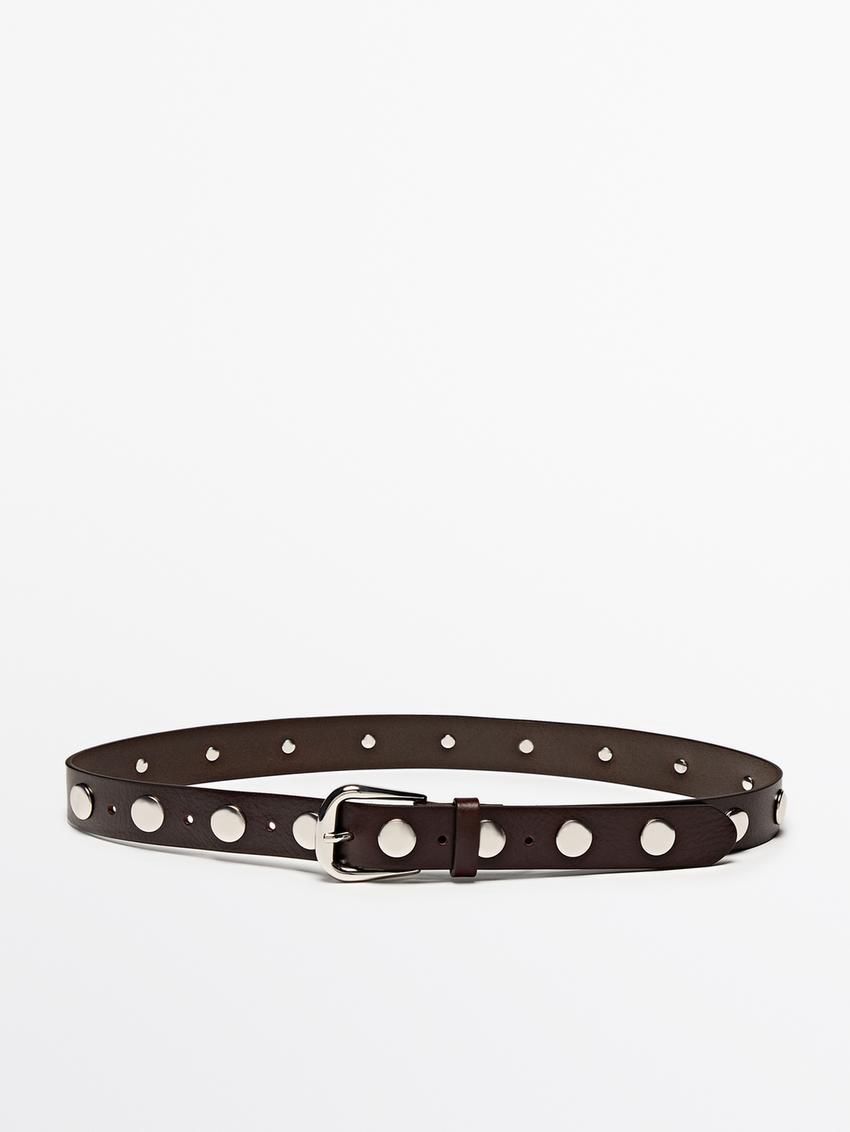 Massimo Dutti Studded Nappa Leather Women Belt Dark Brown | US-FJ2783910