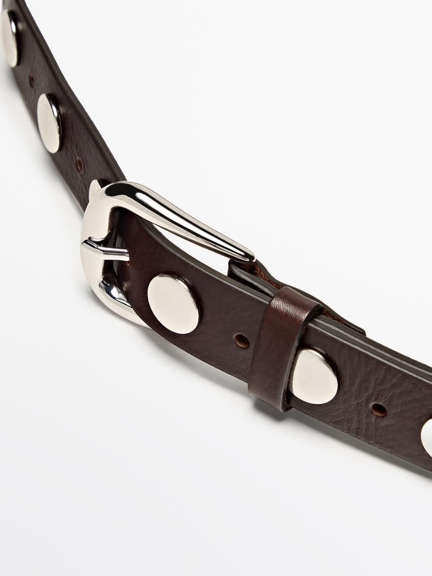 Massimo Dutti Studded Nappa Leather Women Belt Dark Brown | US-FJ2783910