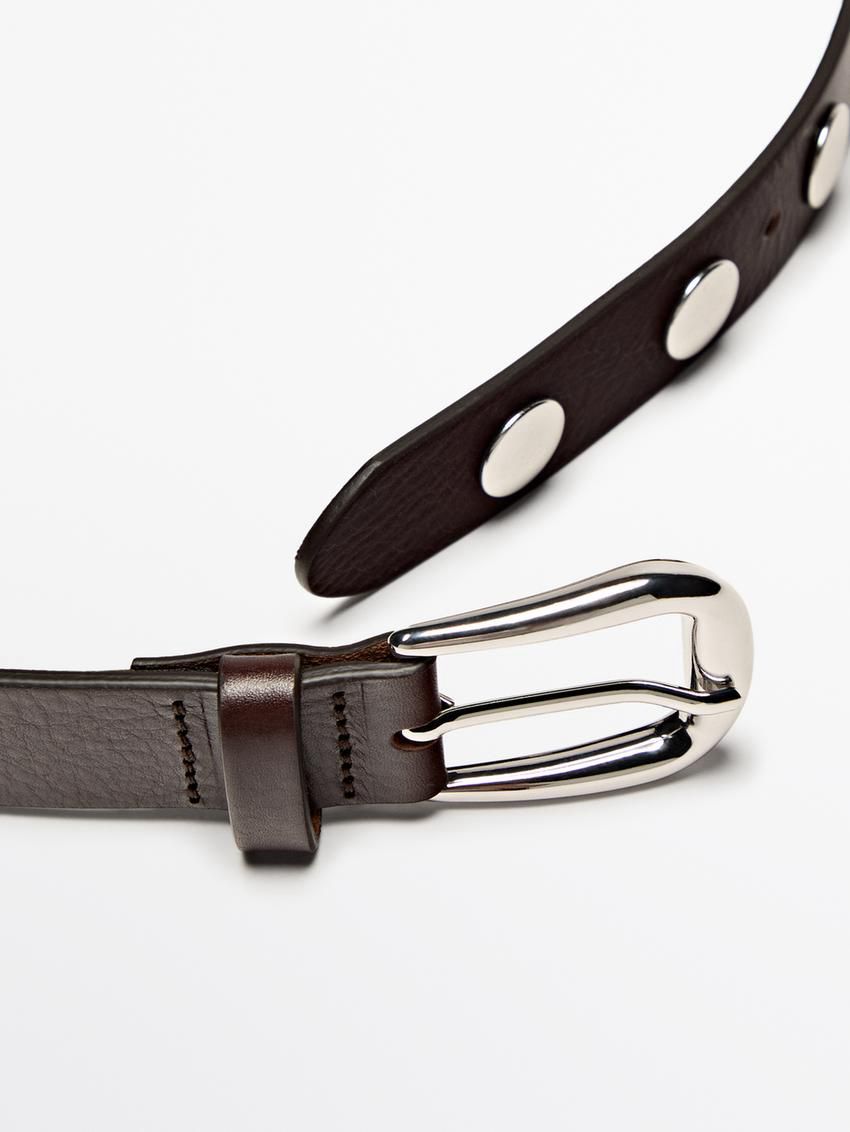 Massimo Dutti Studded Nappa Leather Women Belt Dark Brown | US-FJ2783910
