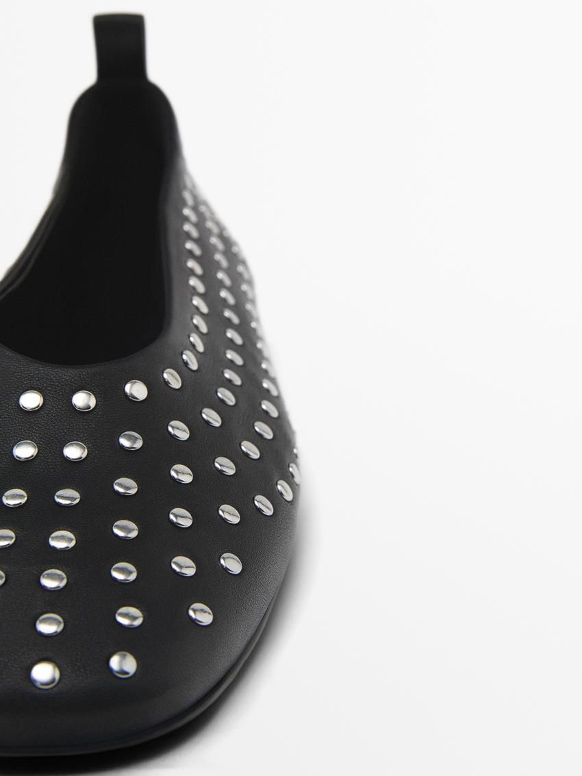 Massimo Dutti Studded With Ankle Strap Women Ballet Flats Black | US-JV7852094