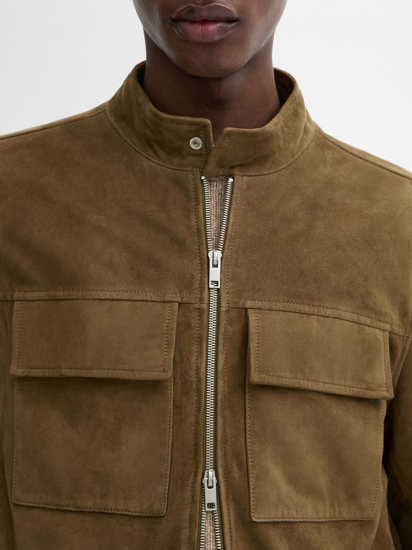 Massimo Dutti Suede Biker With Pockets Men Leather Jacket Brown | US-EY1639845