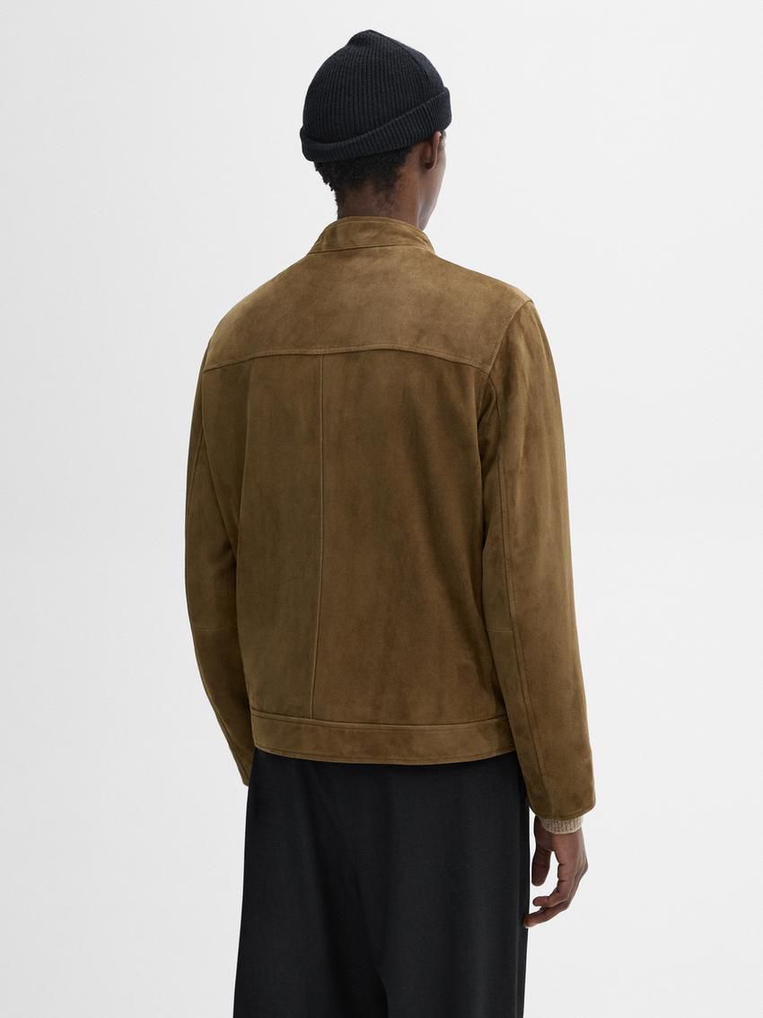 Massimo Dutti Suede Biker With Pockets Men Leather Jacket Brown | US-EY1639845