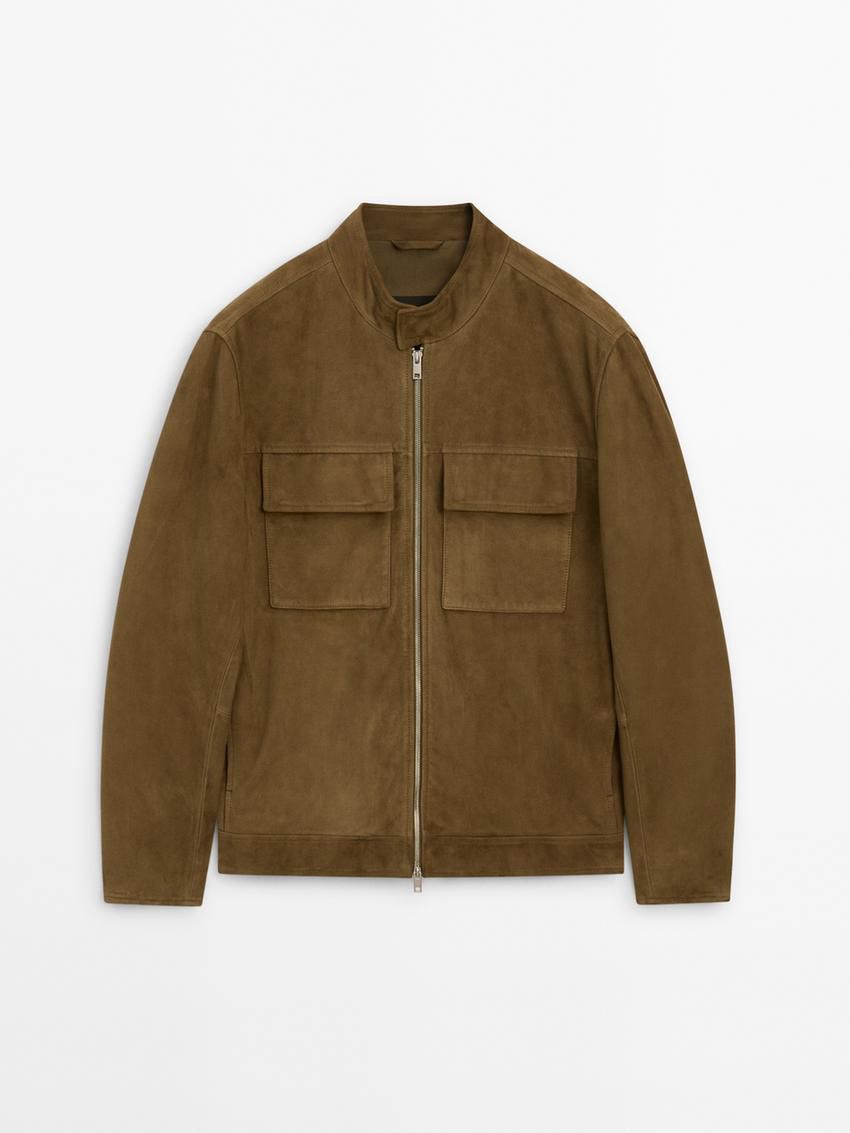 Massimo Dutti Suede Biker With Pockets Men Leather Jacket Brown | US-EY1639845