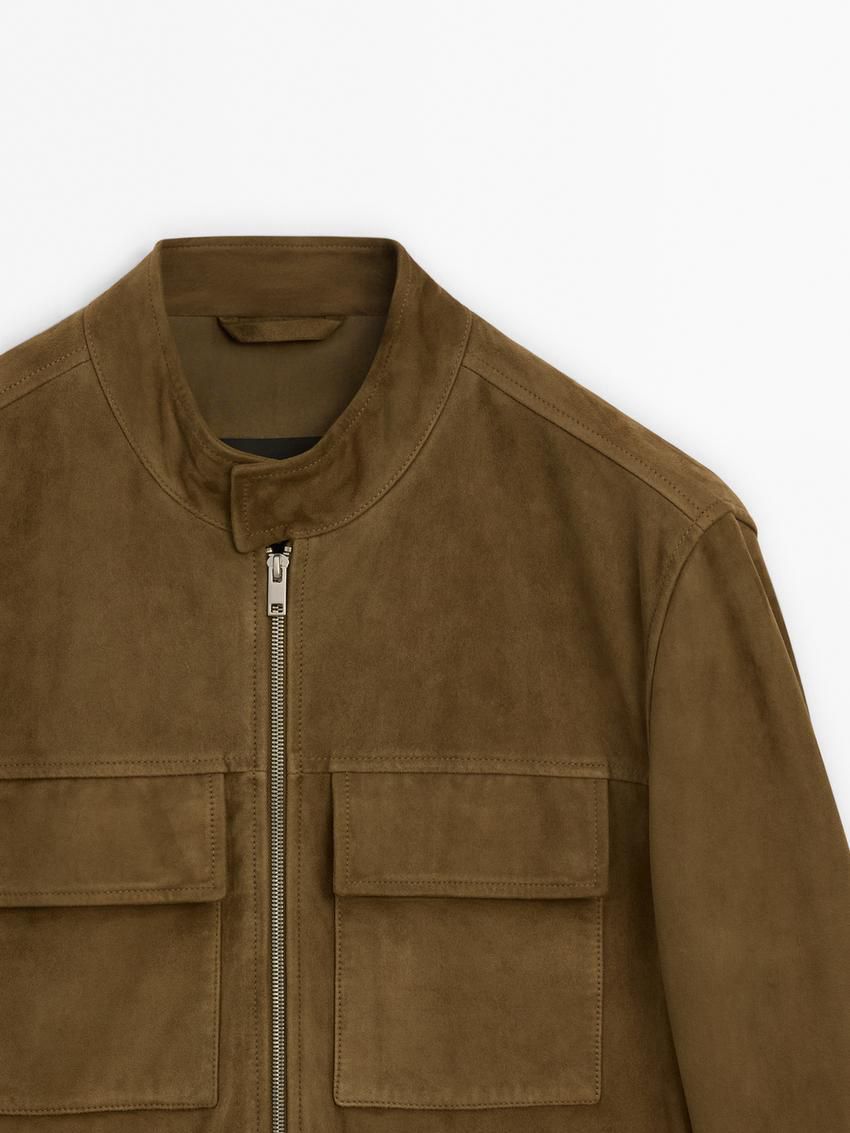 Massimo Dutti Suede Biker With Pockets Men Leather Jacket Brown | US-EY1639845