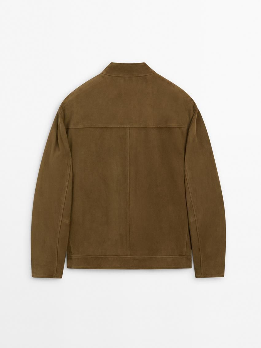 Massimo Dutti Suede Biker With Pockets Men Leather Jacket Brown | US-EY1639845