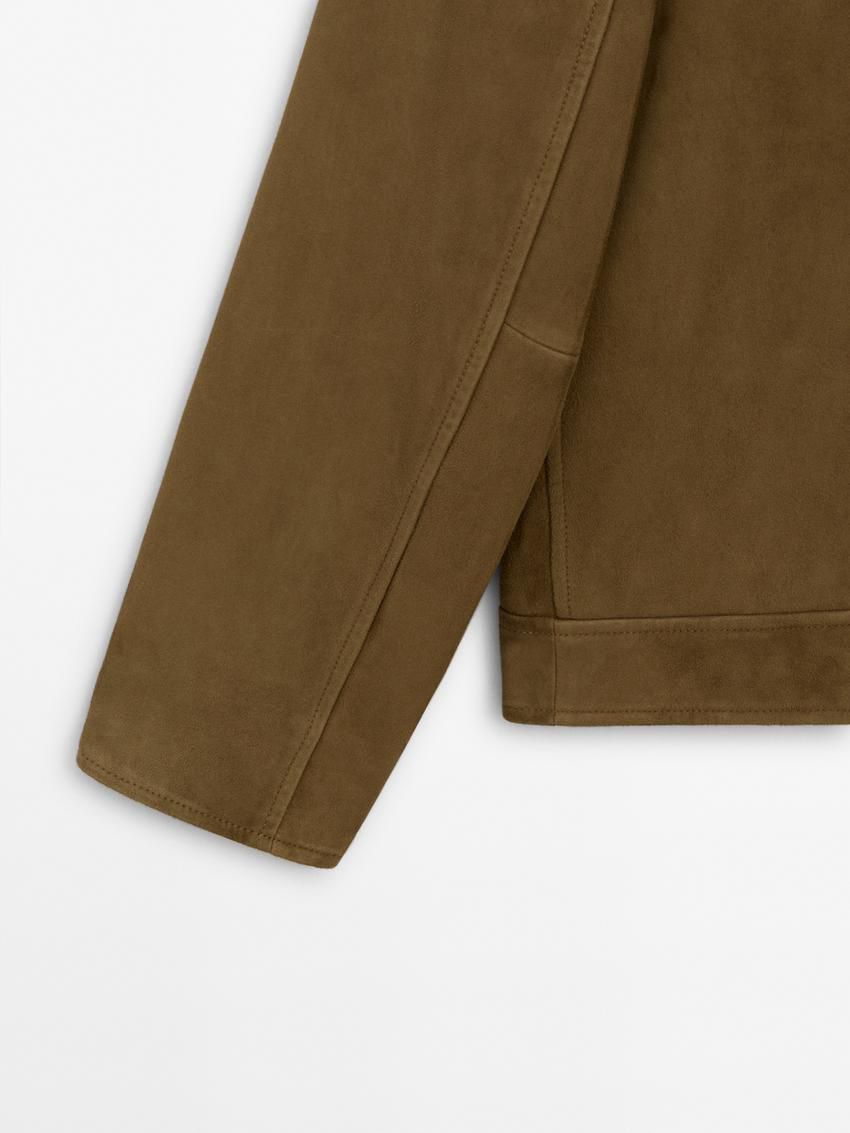 Massimo Dutti Suede Biker With Pockets Men Leather Jacket Brown | US-EY1639845