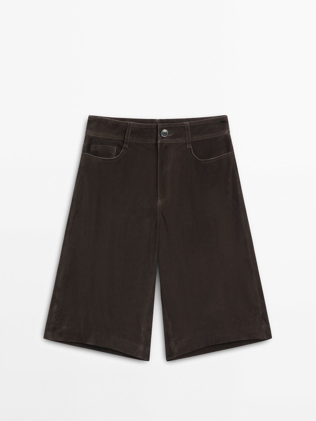 Massimo Dutti Suede Leather Bermuda Women Shorts Dark Brown | US-PL3896174